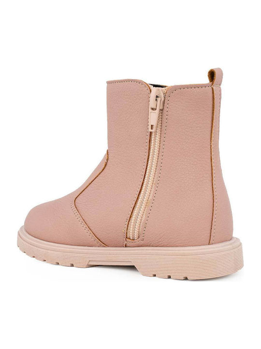 Anatomical Leather Kids Boots with Zipper Pink