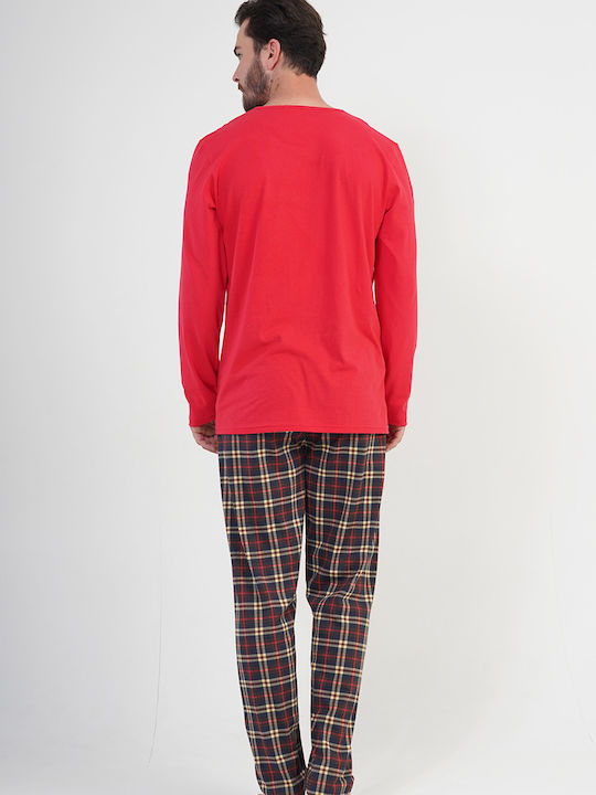 Vienetta Secret Men's Winter Checked Pajama Pants Red