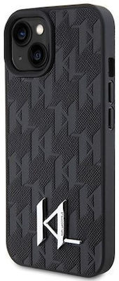 Karl Lagerfeld Hot Stamp Kl Metal Logo Monogram Umschlag Rückseite Silikon Schwarz (iPhone 15) KLHCP15SPKLPKLK