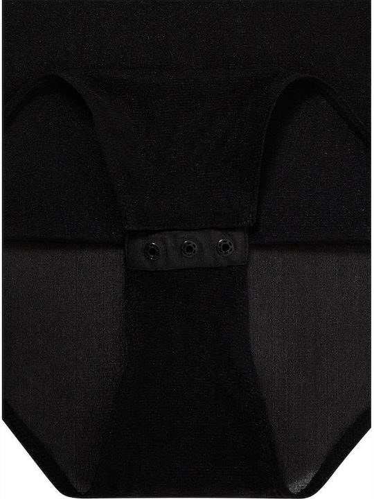 Long Sleeve Turtleneck Bodysuit with Transparency Slim Fit Black