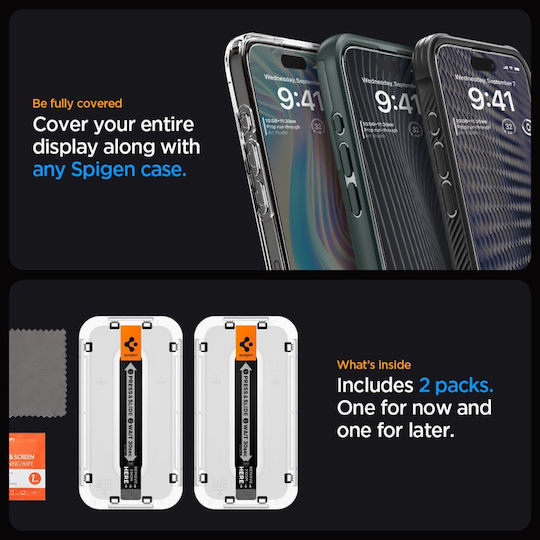 Spigen Glas.tr Ez Fit 0.3mm Full Face Tempered Glass 2pcs Black (iPhone 15 Pro)