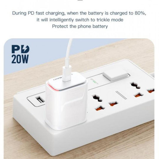 XO Φορτιστής Χωρίς Καλώδιο με Θύρα USB-C 20W Power Delivery Λευκός (L90B)