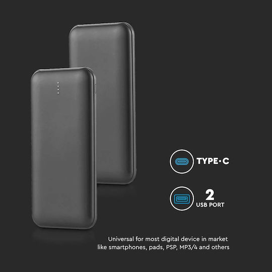 V-TAC VT-3527 Power Bank 10000mAh 10W με 2 Θύρες USB-A Μαύρο