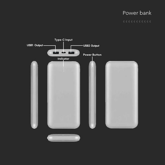 V-TAC VT-3527 Power Bank 10000mAh με 2 Θύρες USB-A Ασημί