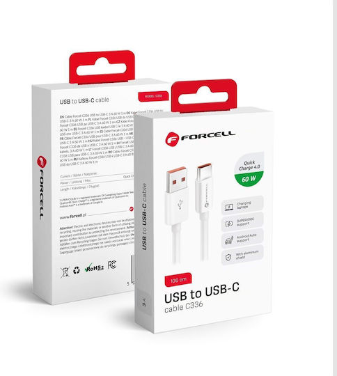 Forcell C336 USB 3.0 Kabel USB-C männlich - USB-A 60W Weiß 1m