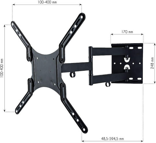 Techly ICA-PLB 136M Wall TV Mount with Arm up to 55" and 45kg Black