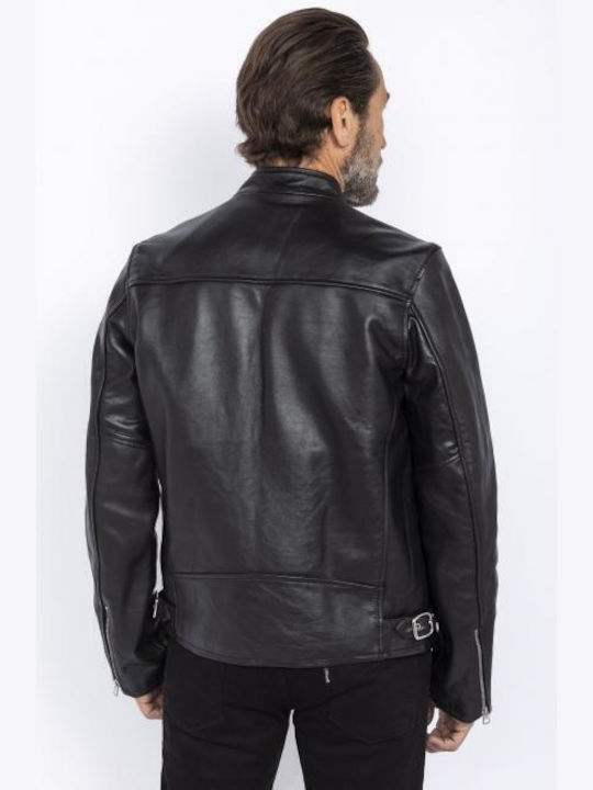 Schott NYC Men's Winter Leather Biker Jacket Black