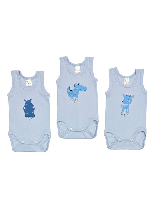 Bunny Bebe Baby Bodysuit Underwear Set Sleeveless White / Blue 3pcs