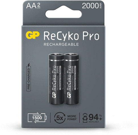 GP Batteries ReCykο Pro Rechargeable Battery AA Ni-MH 2000mAh 1.2V 2pcs