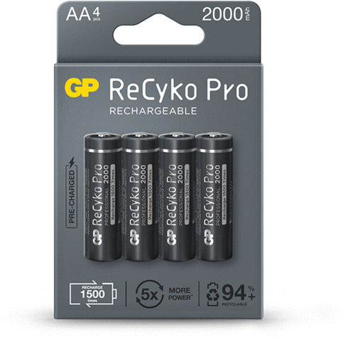 GP Batteries ReCyko Pro Επαναφορτιζόμενες Μπαταρίες AA Ni-MH 2000mAh 1.2V 4τμχ