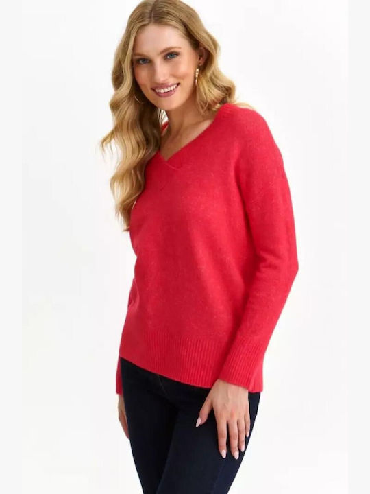 Make your image Damen Langarm Pullover mit V-Ausschnitt Rot