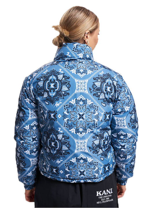 Karl Kani Women's Short Puffer Jacket Double Sided for Winter Light Blue