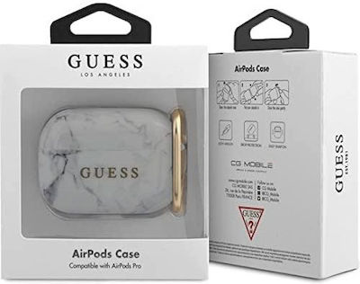 Guess TPU Marble Case Hülle Silikon mit Haken in Weiß Farbe für Apple AirPods Pro