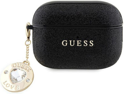 Guess Fixed Glitter Heart Diamond Charm Hülle Silikon in Schwarz Farbe für Apple AirPods Pro 2