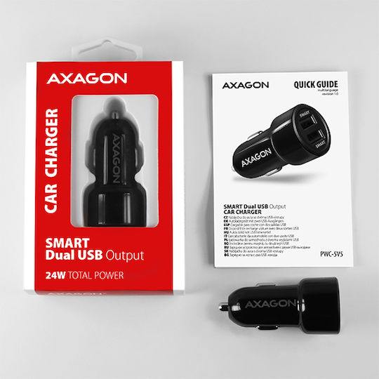 Axagon Auto-Ladegerät 24W 2.4A mit Anschlüssen: 2xUSB Schwarz Farbe