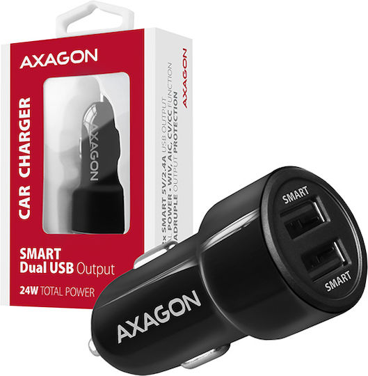 Axagon Auto-Ladegerät 24W 2.4A mit Anschlüssen: 2xUSB Schwarz Farbe