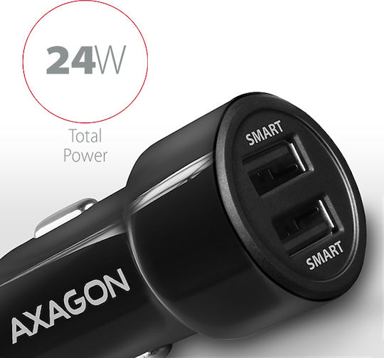 Axagon Auto-Ladegerät 24W 2.4A mit Anschlüssen: 2xUSB Schwarz Farbe