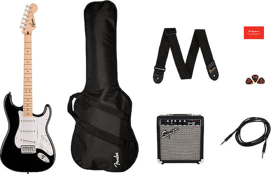Squier Set Electric Guitar Stratocaster with SSS Pickup Configuration Black with Case