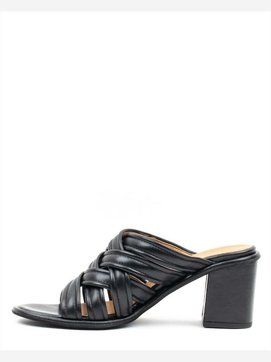 Paola Ferri Chunky Heel Leather Mules Black