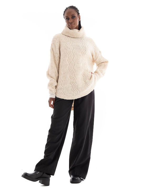 Only Women's Long Sleeve Pullover Turtleneck White
