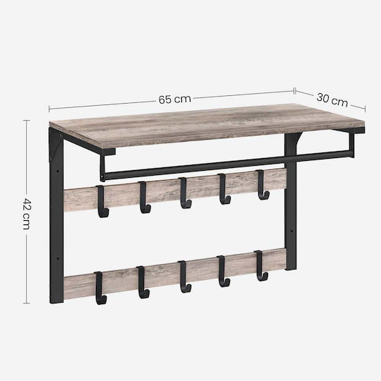 Vasagle Κρεμάστρα Τοίχου Μεταλλική 10 Θέσεων Greige / Black 65x30x42cm