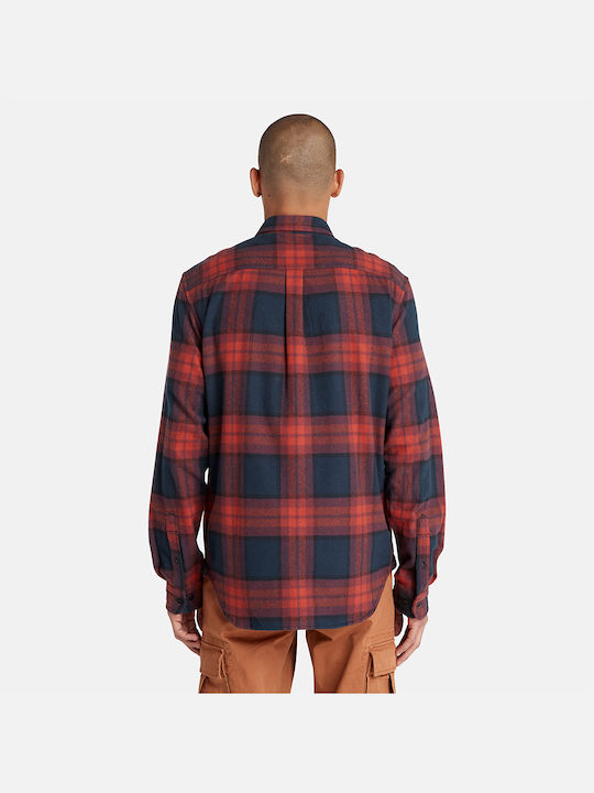 Timberland Men's Shirt Long Sleeve Flannel Checked Red