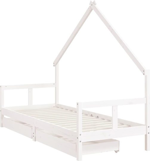 Pat pentru Copii Single cu Spațiu de Depozitare Alb pentru Saltea 80x200cm