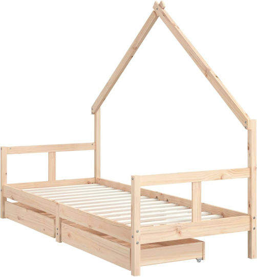 Kids Bed Single with Storage Space Beige for Mattress 80x200cm