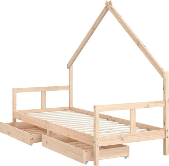 Kids Bed Single with Storage Space Beige for Mattress 80x200cm