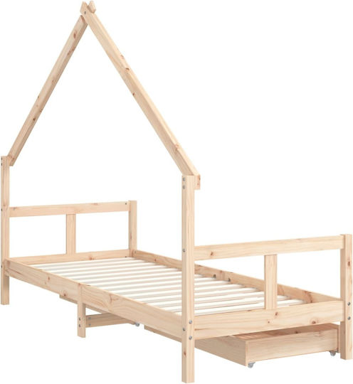 Kids Bed Single with Storage Space Beige for Mattress 80x200cm
