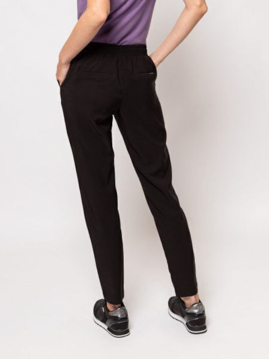 Dama Tesatura Pantaloni cu Elastic Negru