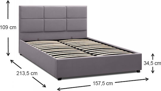 Kingston Pat Dublu Gri cu Spațiu de Stocare & Lamele pentru Saltea 150x200cm