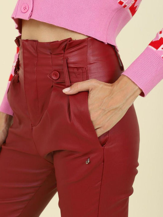 Doca Γυναικείο Ψηλόμεσο Υφασμάτινο Παντελόνι Κόκκινο