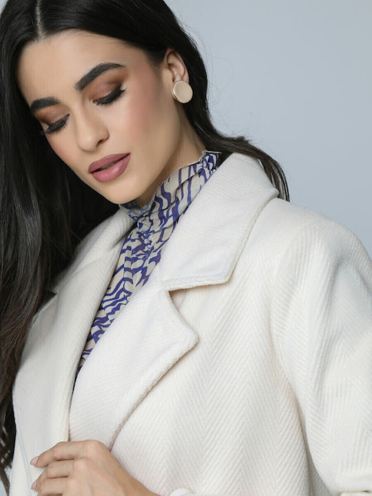 Damen Beige Mantel mit Knöpfen