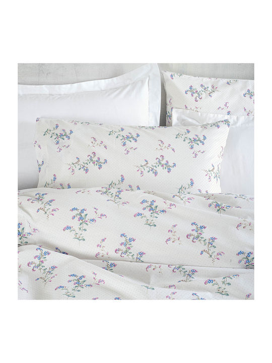 Rythmos Bouquet Single Cotton Duvet Cover Set with Pillowcases 160x250 Εκρου