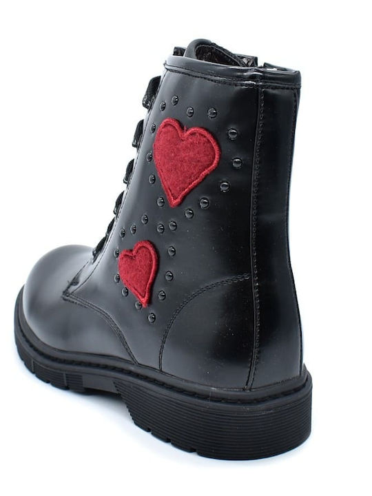 Lederne Kinderstiefel mit Schnürsenkeln Schwarz