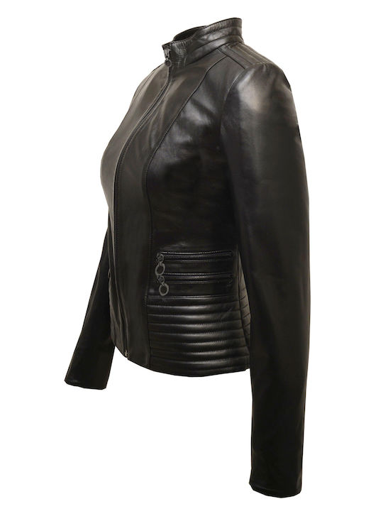 Dermatina 100 Women's Short Lifestyle Leather Jacket for Winter Black