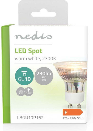 Nedis LED Bulb 3W for Socket GU10 and Shape PAR16 Warm White 230lm