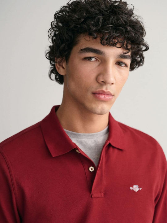 Shield Pique Rugger Polo Long Sleeve Blouse Burgundy
