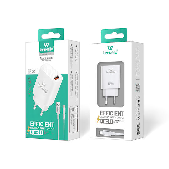 Leewello Încărcător cu Port USB-A și Cablu USB-C 15W Albς (Lw-210)