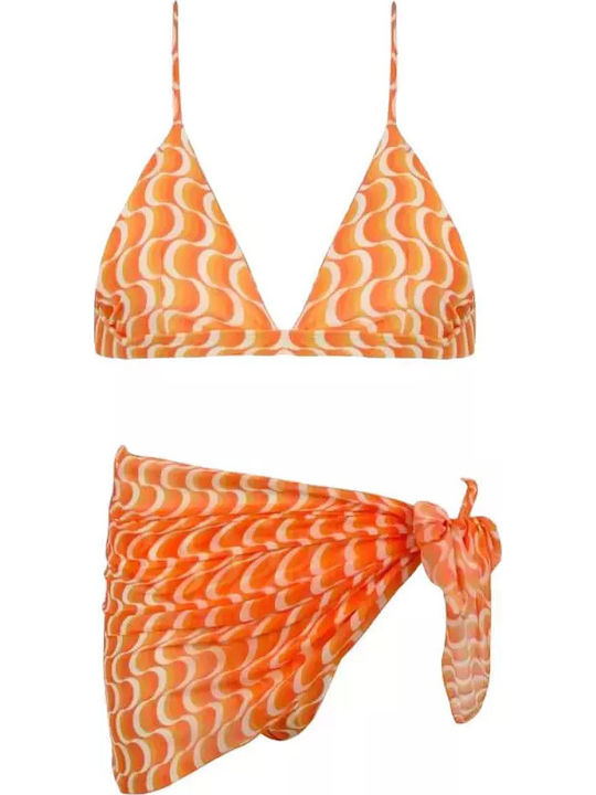 Set Bikini 3 Τεμαχίων Τριγωνάκι Ψηλόμεσο Πορτοκαλί