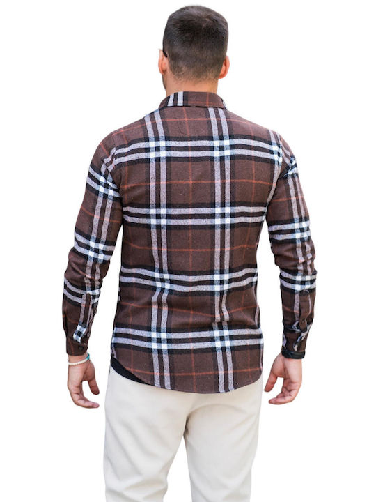 Long Sleeve Overshirt in Narrow Fit Checked Brown