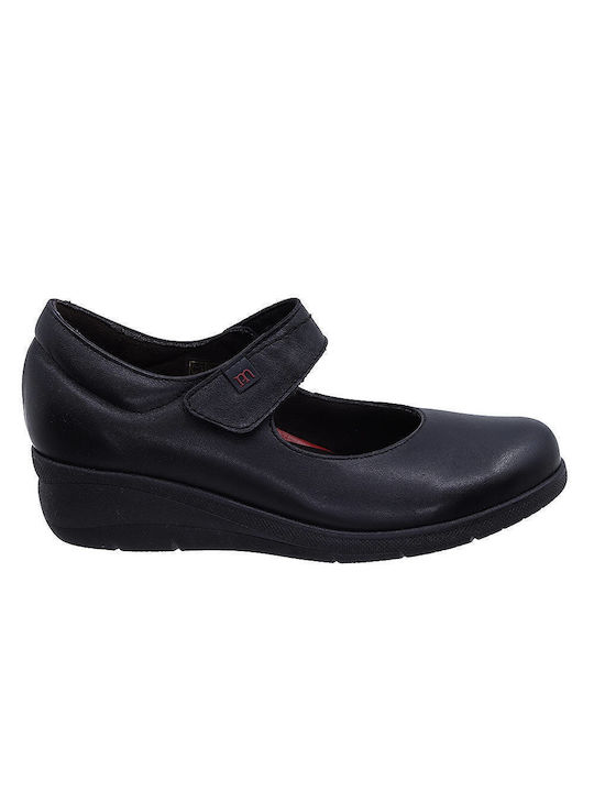 Pepe Menargues Anatomic Leather Ballerinas with Strap Black