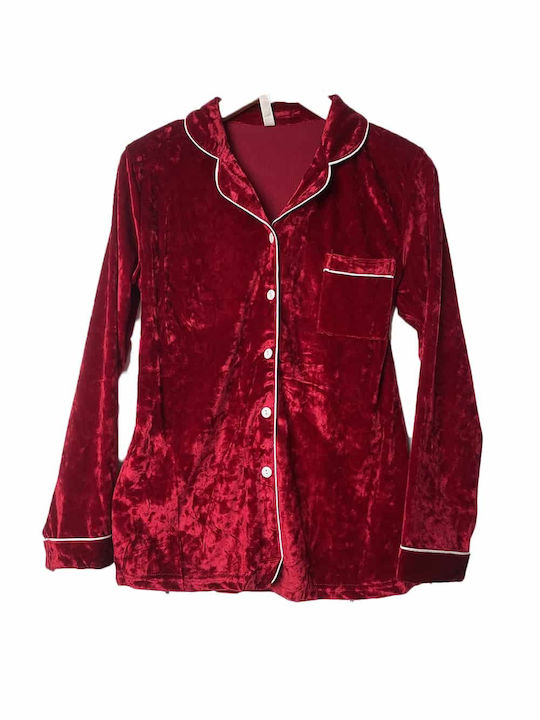 Notte Stella Winter Damen Pyjama-Set Samt Burgundisch