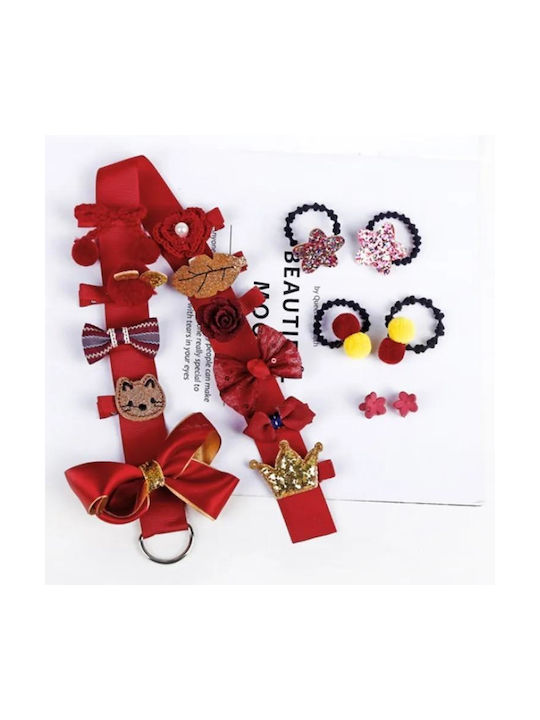 TakTakBaby Set of Kids Hair Clips with Hair Clip / Rubber Band in Red Color 18pcs