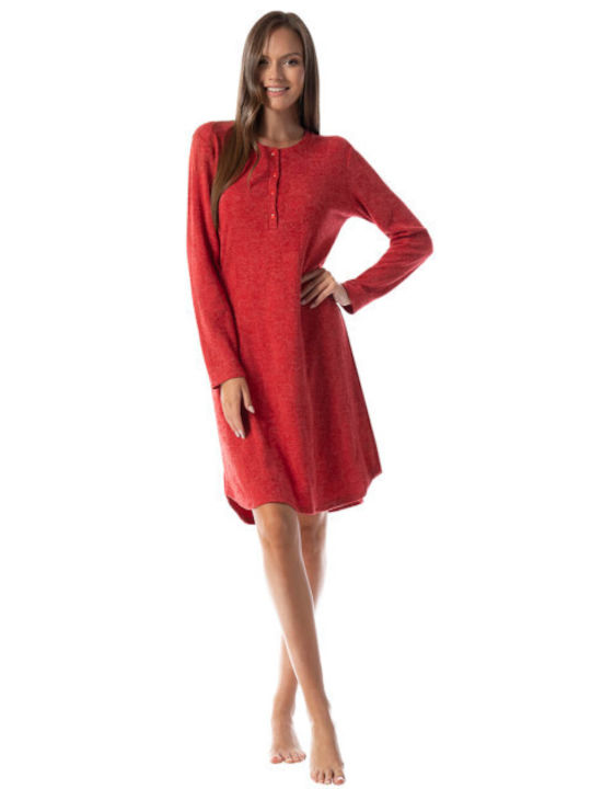 Secret Point Winter Women's Nightdress Red