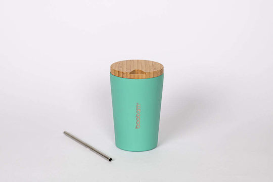 Boobam Cup Lite Ποτήρι Θερμός Ανοξείδωτο 350ml Γαλάζιο με Καλαμάκι