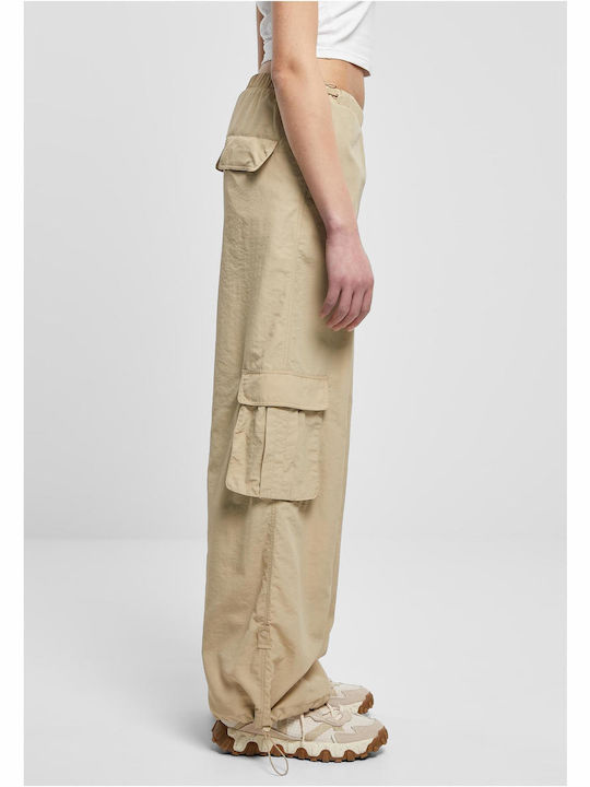 Women's Fabric Cargo Trousers Wide Line Beige