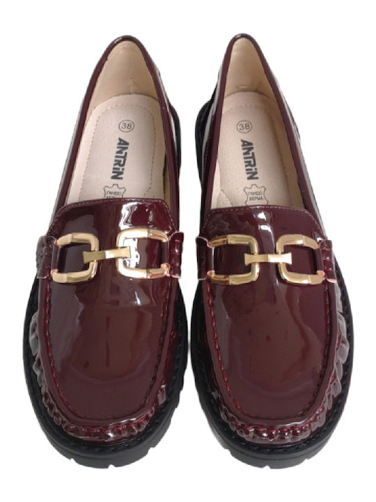 Patent Leather Women's Loafers in Burgundy Color