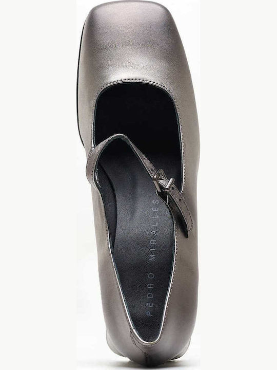 Leder Pumps mit Riemchen Silber